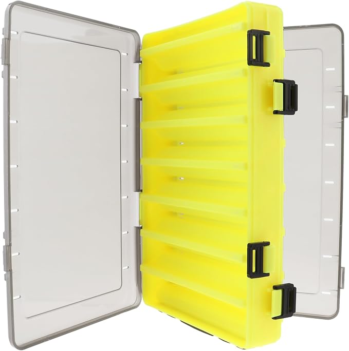Double Sided 14 Compartments Fishing Tackle Boxes Fishing Lure Box Organizer, Fishing Bait Tackle Storage Case, Container Box for Jewelry Beads Earring Hook (Yellow)