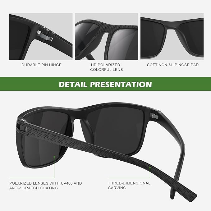 Fanshen Square Polarized Sunglasses for Men, 3 Pack Lightweight UV Protection Sun Glasses for Driving Fishing Golf