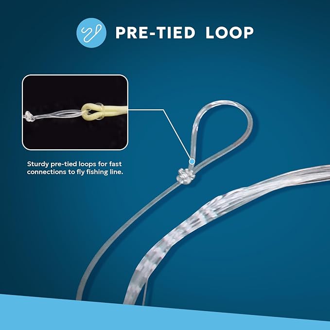 SF Pre-Tied Loop Fly Fishing Tapered Leader Nylon Clear Trout Freshwater Saltwater Bonefish Permit Bass Salmon Steelhead 7.5FT 9FT 10FT 12FT 15FT 0X 1X 2X 3X 4X 5X 6X 7X