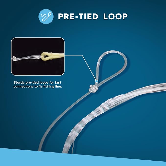SF Pre-Tied Loop Fly Fishing Tapered Leader Nylon Clear Trout Freshwater Saltwater Bonefish Permit Bass Salmon Steelhead 7.5FT 9FT 10FT 12FT 15FT 0X 1X 2X 3X 4X 5X 6X 7X