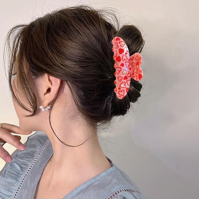 Heart Hair Claw Clips Red Heart Laser Design Hair Clips Holiday Hair Accessories Large No-Slips Hair Jaw Clips Hair Barrette for Hairstyling Women Wedding Party Hair Decoration