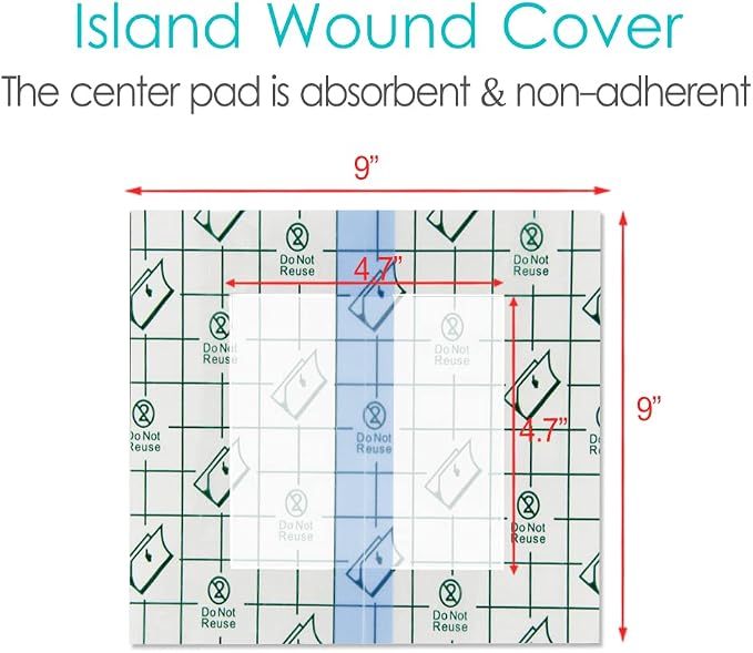 Waterproof Shower Cover Shields, Non-Stick Center Pad for Dialysis Port Picc Line Chest Catheter PD Peritoneal Dialysis Chemo Feeding Tube Peg G-Tube Patient Bandage Protector, 9"x9"(Pack of 25)