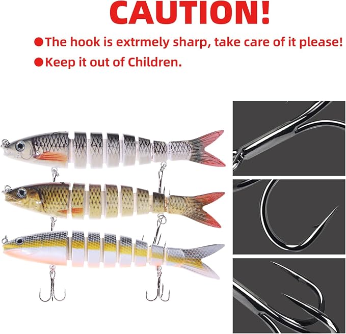 Bass Fishing Lures, Jointed Swimbait Glide Bait for Bass, Trout & Pike – Lifelike Fishing Lure with 3D Eyes, Built-in Rattle Chamber, Triple Hook – Realistic Fishing Lures for Freshwater & Saltwater