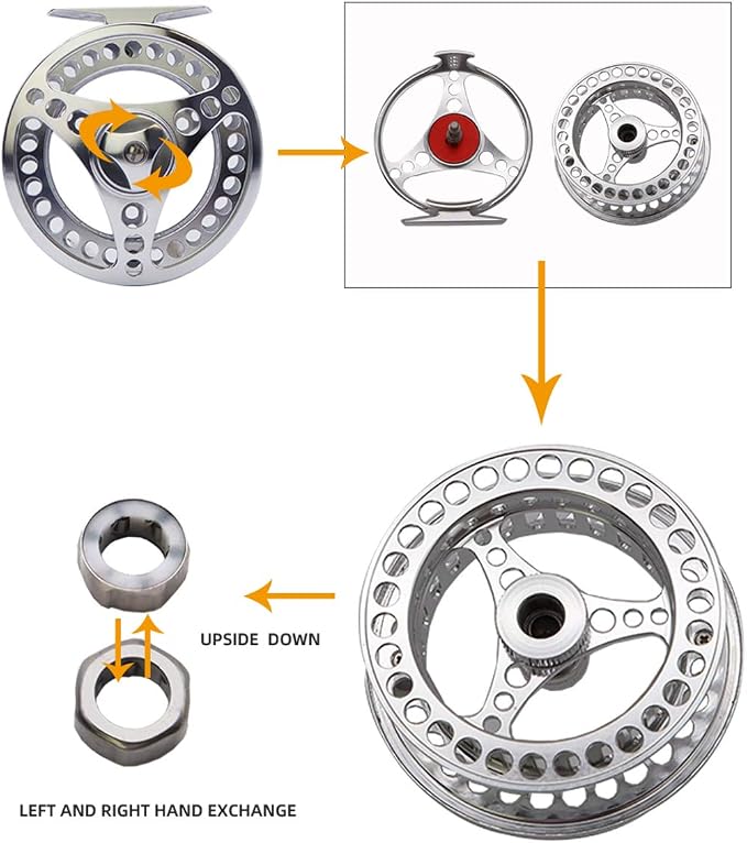 EX-ALC Fly Reel 3/4 5/6 7/8 9/10WT CNC Machined Large Arbor Aluminum Fly Fishing Reels Silver/Gunsmoke Fly Reels
