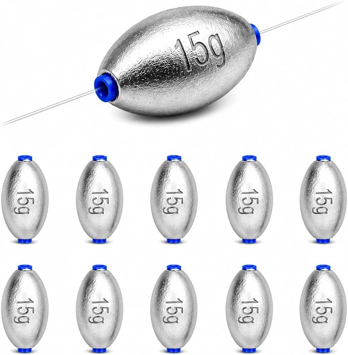 Egg Sinkers Fishing Weights, Oval Slip Sinkers Bullet Lead Fishing Weights for Freshwater Saltwater Tackle Set 1/8oz to 1oz