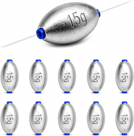 Egg Sinkers Fishing Weights, Oval Slip Sinkers Bullet Lead Fishing Weights for Freshwater Saltwater Tackle Set 1/8oz to 1oz