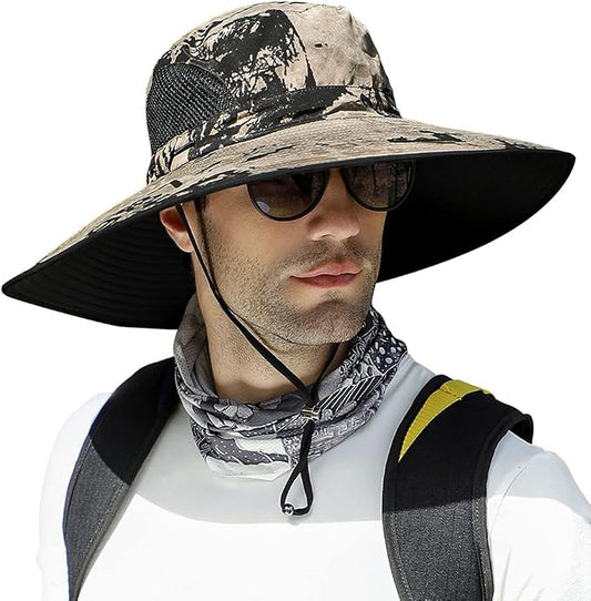 【Oversize XXL&Wide Brim】 Sun Hats for Men, 【UPF50+Waterproof】 Fishing-Hat Boonie Bucket for Hiking Safari Beach Garden