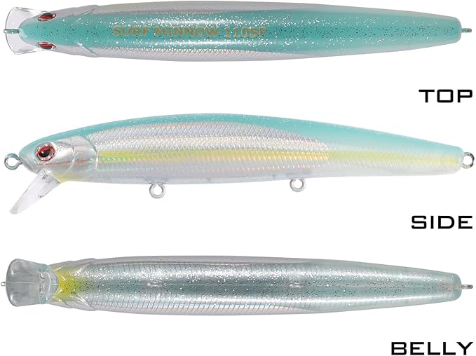 LITTMA California Surf Fishing Lures Saltwater Jerkbait Crankbait Surf Minnow 110/125 - Metallic Sardine Super Glow & Pearl Pink Belly Glow Lures for Halibut & Striper Fishing