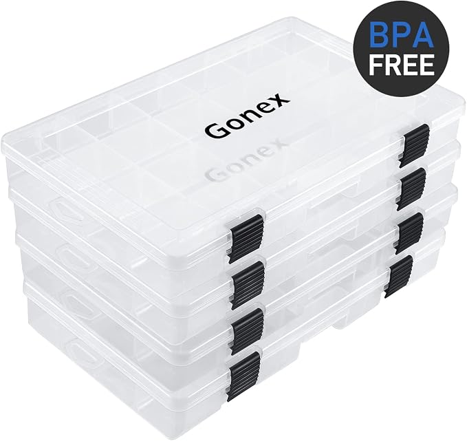 Gonex Fishing Tackle Boxes, 3600 3700 Tackle Trays with Adjustable Dividers, Clear Plastic Tackle Box Organizer Storage for Fishing Lure Bait Hook Jewelry Craft Beads Earring Container, 3 or 4 Packs