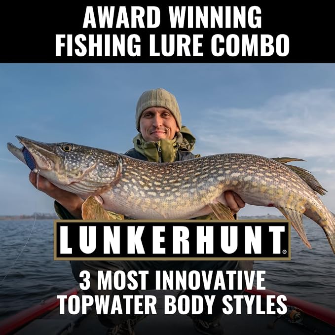 Lunkerhunt TOPCOM01 Topwater Combo – Assortment | Dragonfly, Lunker Frog, & Prop Fish | Durable Fishing Lures