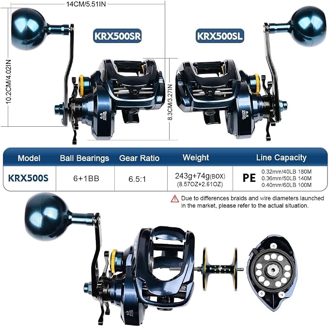 Baitcasting Fishing Reels - 500 Size Casting 6.5:1 Gear Ratio Speed Spool Baitcaster Reels - 6+1 BB Carbon Fiber Drag Magnetic Braking System Low Profile Saltwater Offshore Fishing Baitcasting Reel