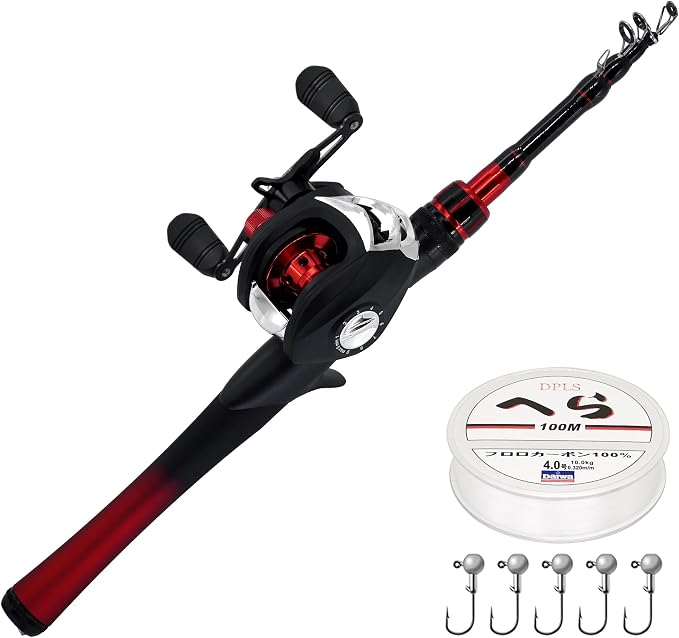 Kilitn Fishing Rod and Reel Combo, Baitcasting Combo Baitcast Reel 5 Foot Durable Fiberglass Telescopic Rod with Fishing Line Full Kits Comfortable Handle