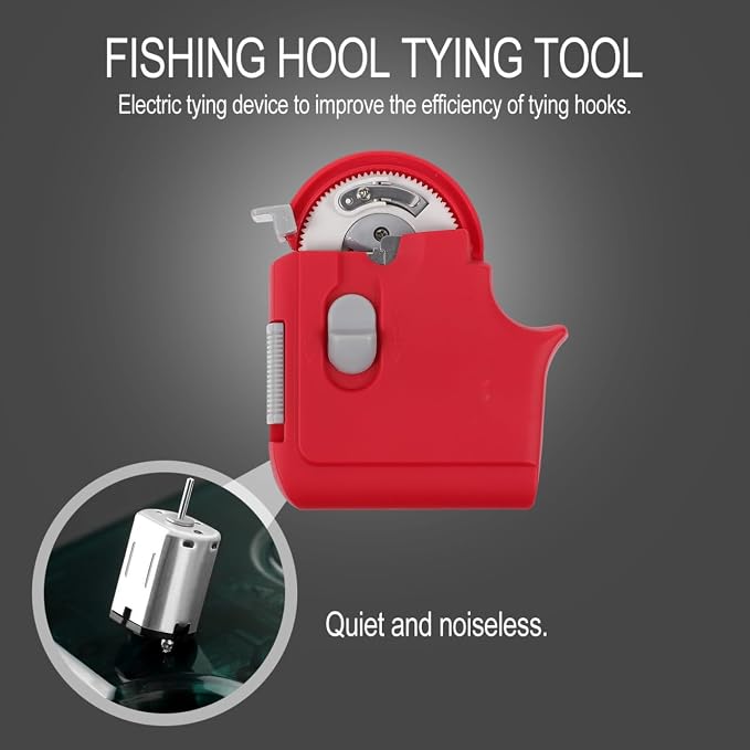 Electric Fishing Hook Tier Automatic Knot Tying Tool Red Machine for Tackle Battery Operated 3.34X2.75X0.59In