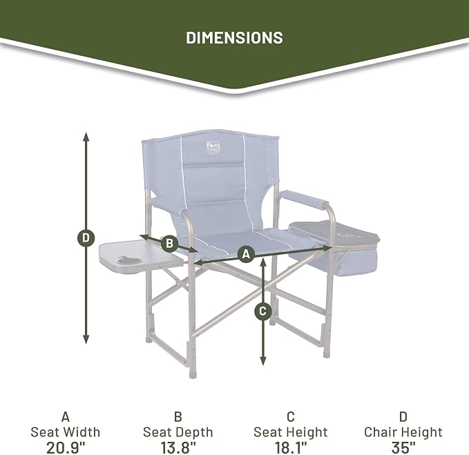 TIMBER RIDGE Folding Camping Chair with Cooler Bag, Director Chair Foldable with Side Table for Adults, Camp Chairs for Outdoor, Lawn, Sports, Fishing, Heavy Duty Supports 300lbs, Blue