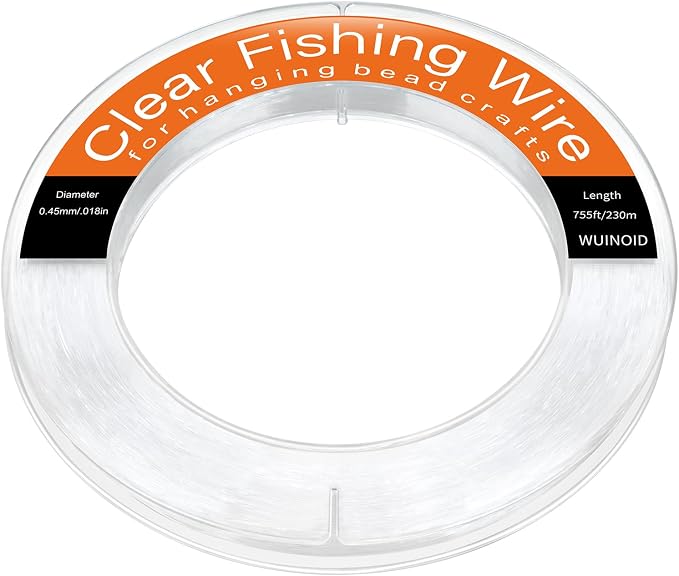 Clear Fishing Line Wire 755 ft, Invisible Monofilament Fishing Line Wire, Nylon String for Hanging Balloons Garland Crafts Picture Decorations, Clear String Threads Cords WUINOID