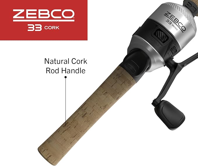 Zebco 33 Cork Reel and Fishing Rod Combo, Graphite Rod with Cork Handle, QuickSet Anti-Reverse Fishing Reel with Bite Alert