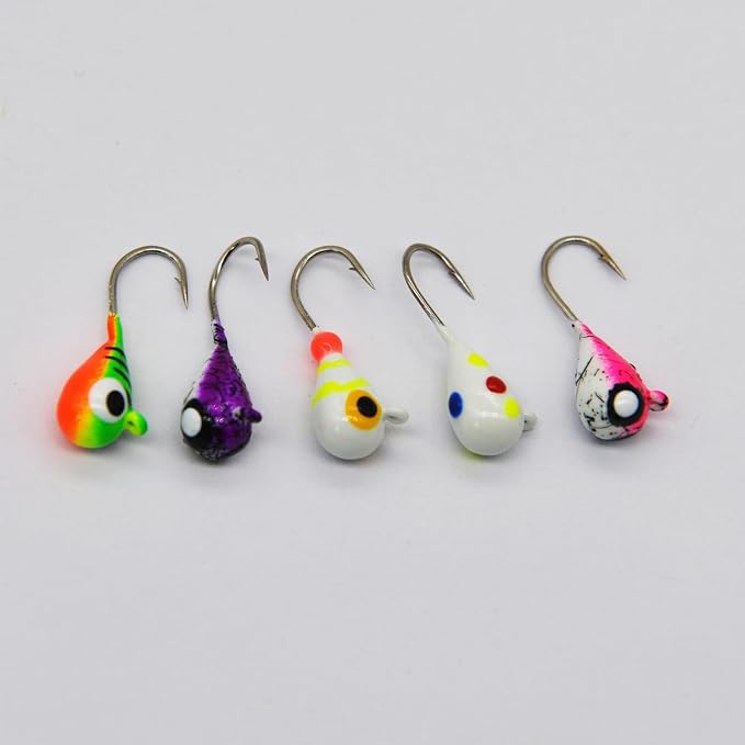 Tungsten Ice Fishing Jig Set Ice Fishing Lures, Max Sensitive Tungsten Tear Drop Ice Jig Head Hook for Panfish, Crappie, Walleye, Perch, Trout, Bluegill
