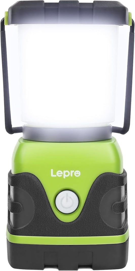 Lepro 1500LM Battery Powered LED Camping Lantern, Green Tent Light with 4 Light Modes, Camping Essentials, Waterproof Lantern Flashlight for Camping, Emergency Light, Power Outages, Not Rechargeable