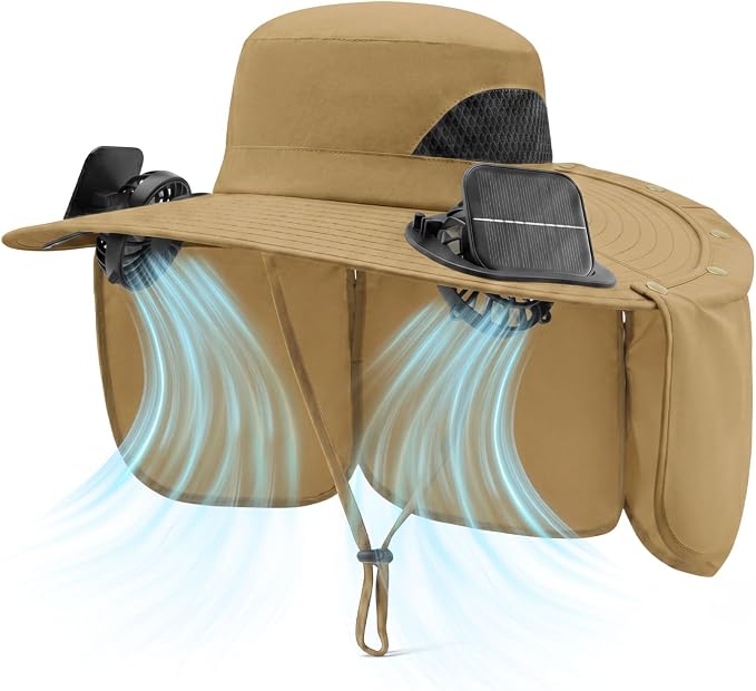 2 in 1 Wide Brim Sun Hat with 2 Solar Fans Sunshade UPF 50+ Garden Outdoor Fishing Beach Essential