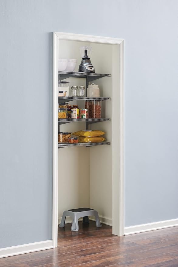 Rubbermaid 36" Pantry Organization Shelf System, Direct Wall Mount, 4 Shelves and Mounting Hardware Kit Included, Satin Nickel, Wire Shelving System for Home/Pantry/Closet