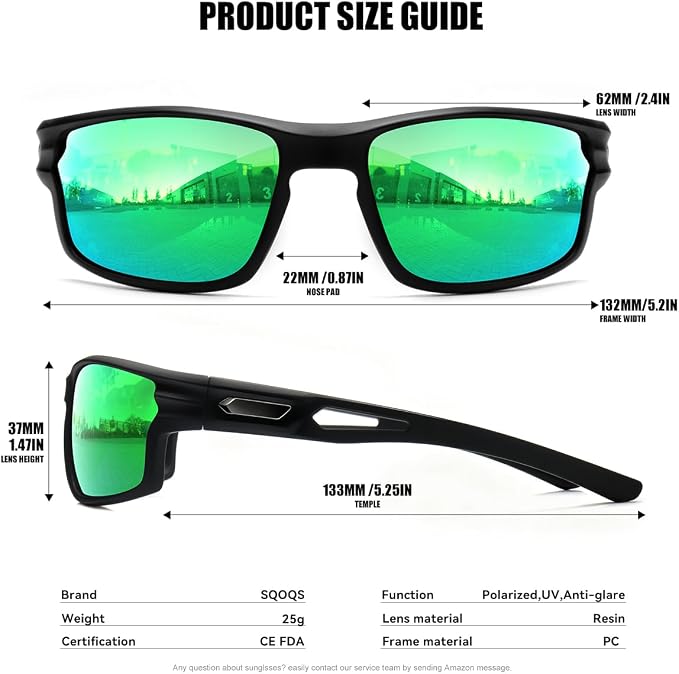 Polarized Sports Sunglasses for Men UV400 Protection, Lightweight Wrap Around Sun Glasses for Fishing Cycling Running