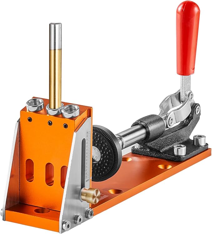 VEVOR Pocket Hole Jig Kit, Adjustable and Easy to Use Pocket Hole Jig System with Step Drills, Wrenches, Drill Stop Rings, Screws and Square Drive Bits, Dual Scale Marks, for DIY Carpentry Projects