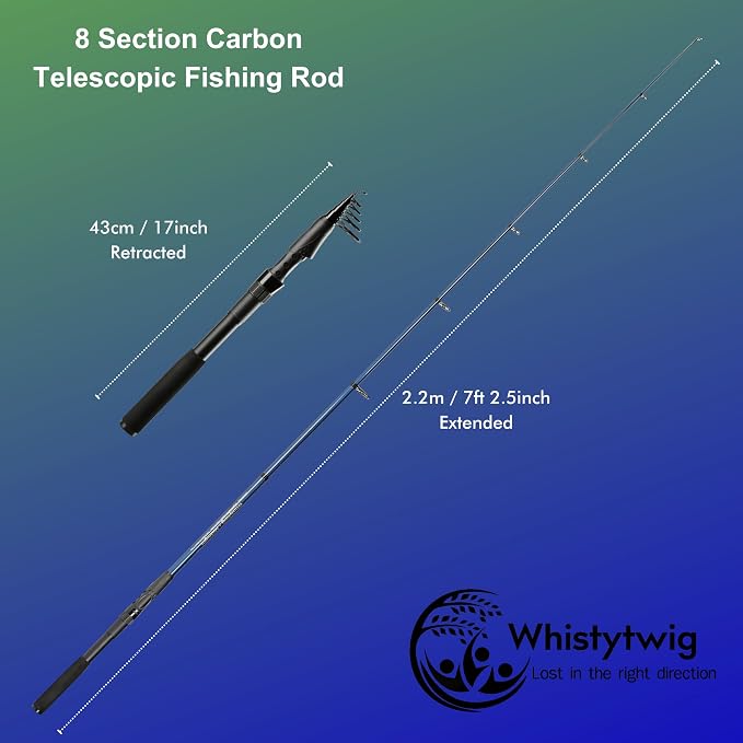 Whistytwig Carbon Fiber Telescopic Fishing Rod - Portable Collapsible Design for Travel and Adventure - Versatile Saltwater and Freshwater Fishing Pole