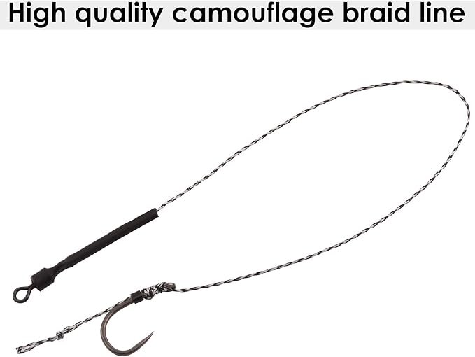 Carp Fishing Hair Rigs, 20 Pcs Curved Barbed Carp Hook Anti-Tangle Swivel Braided Thread line with 3 Card Boilie Bait Stops Dumbell Stoppers and Stringer Needle