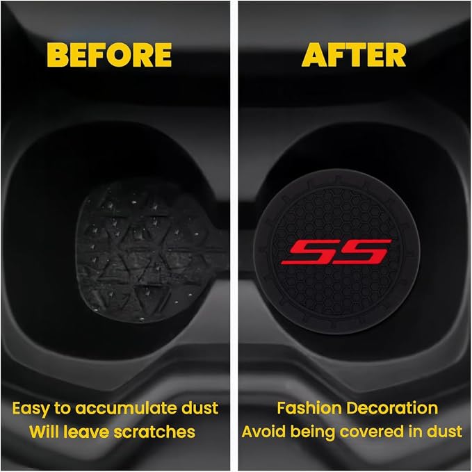2 Pack SS Car Cup Holder, Non-Slip Cup Coasters for Camaro Fashion car Interior Accessories,Decorative Car Cup Mat, Diameter 2.75 Inch