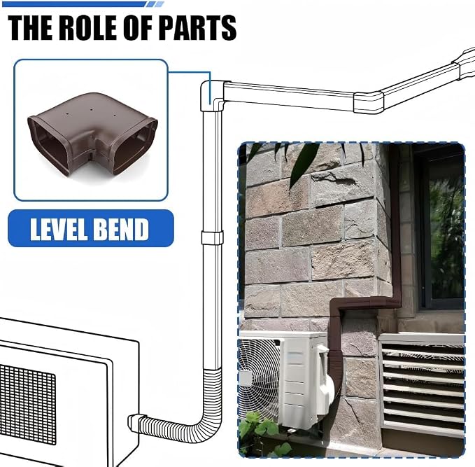 3'' Width Flat Elbow, Mini-Split Line Set Cover Accessories for Mini Split AC & Central AC, Brown