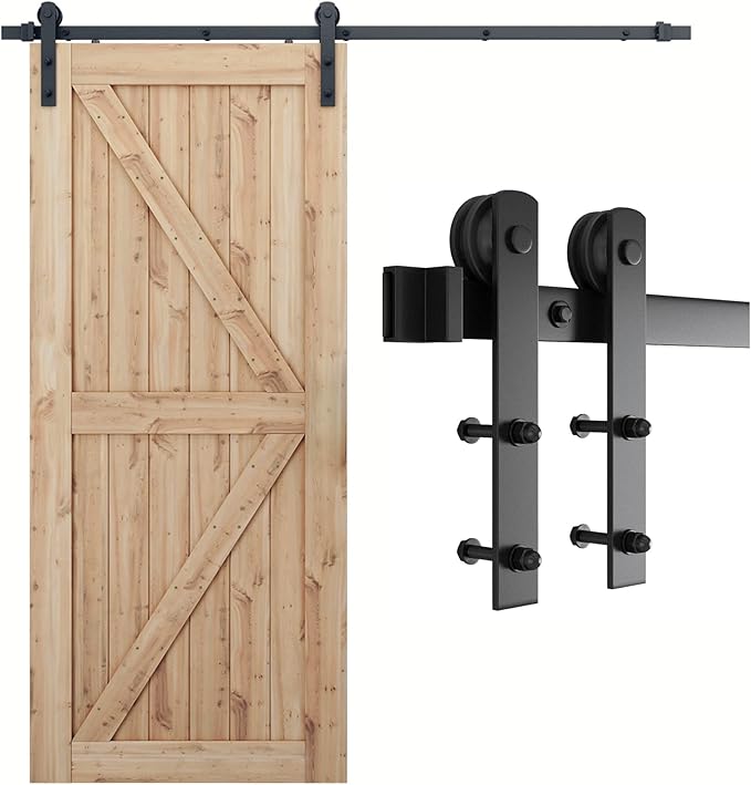 SMARTSTANDARD 7ft Barn Door Hardware Kit, Sliding Door Hardware, Black, Fit 42" Wide Door Panel (I Shape Hanger)