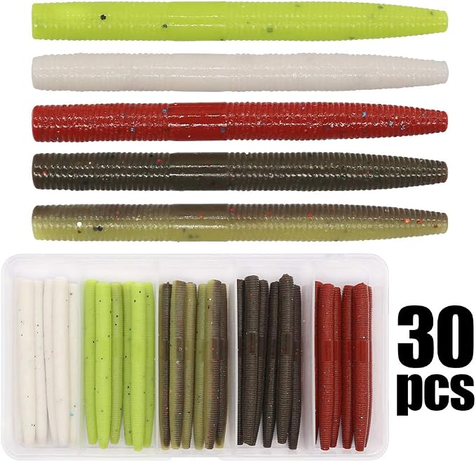 Wacky-Worms-Bass-Fishing-Lure-Kit-Wacky-Rig-Worms-Soft-Plastic-Stick-Baits3 4" 5" 6 inch