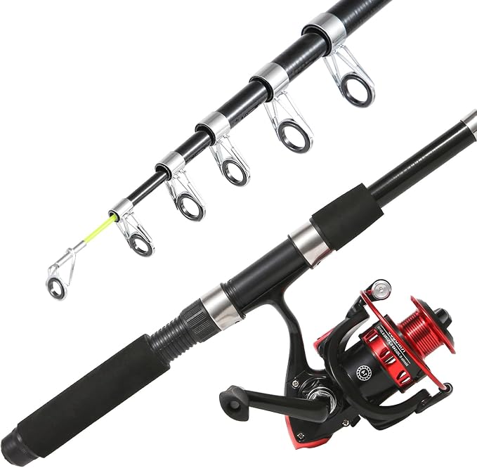 Tripquips Fishing Rod, 6.9ft Telescopic Fishing Rod and Reel Combo with Fishing Pliers and Lip Gripper Fishing Equipment, 5.2:1 Pre-Loaded Spinning Reel Combo Set Fishing Pole