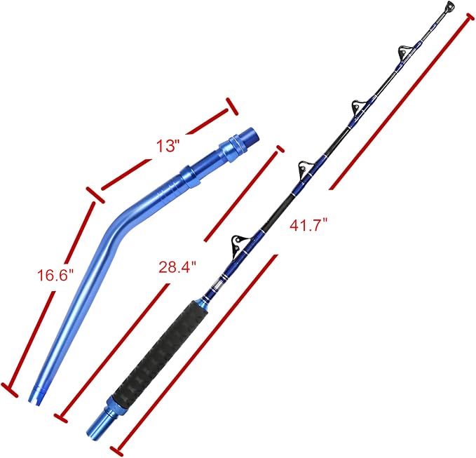 Fiblink 2-Piece Saltwater Offshore Heavy Bent/Straight Butt Trolling Rod Fishing Roller Rod Conventional Boat Deep Sea Fishing Pole (5'1"/5'6"/6'/6'6",30-50lb/50-80lb/80-120lb)
