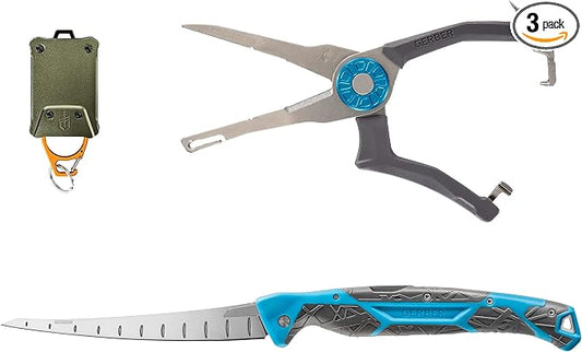 Gerber Gear Fish Kit - Multipurpose Fishing Tool Set with Hemoplier, Defender Tether & Controller Folding Fillet Knife - Premium Camping Equipment