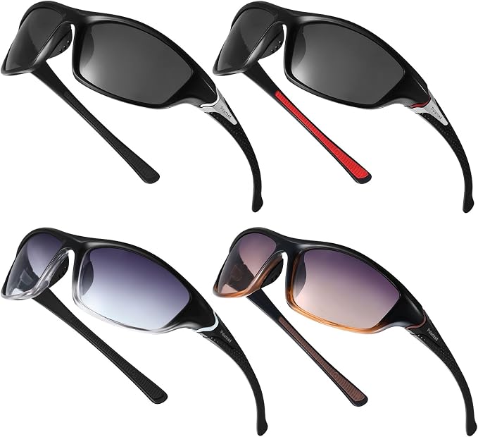 TOODOO 4 Pairs Men Polarized Sunglasses with UV Protection Driving Glasses Sports for Sport Outdoor Activities