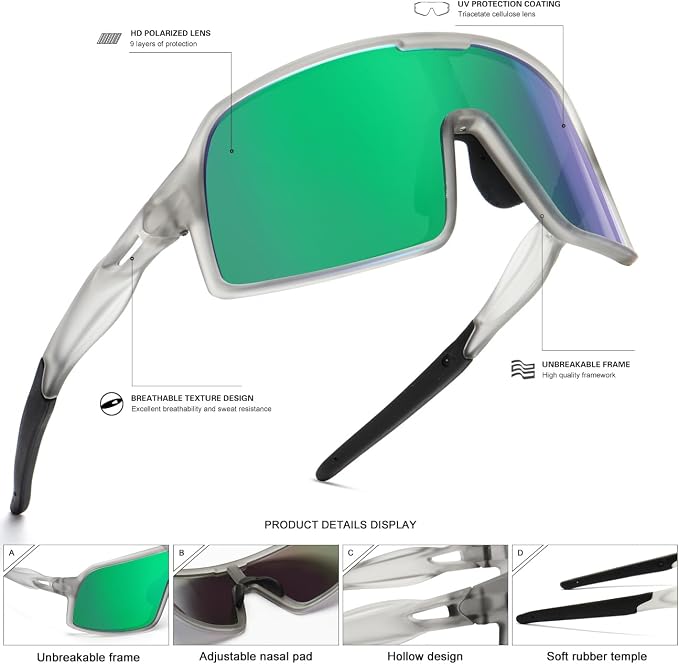 SEKKAF Polarized Sports Sunglasses for Men and Women Cycling Glasses UV Protection Goggles for Mountain Bike Running Fishing