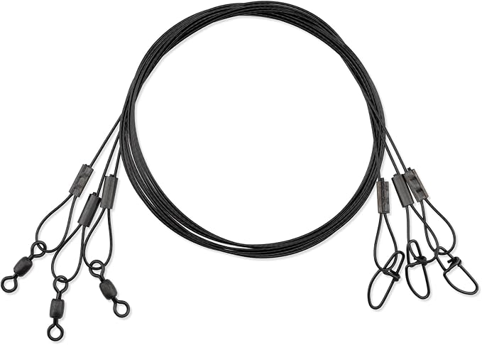 AFW Surflon Fishing Leaders – Black Nylon Coated Stainless Steel Wire, Swivel & Snap, 3 Pack, Variety Pack – Strong Leader Line for Catfishing & Toothy Game Fish