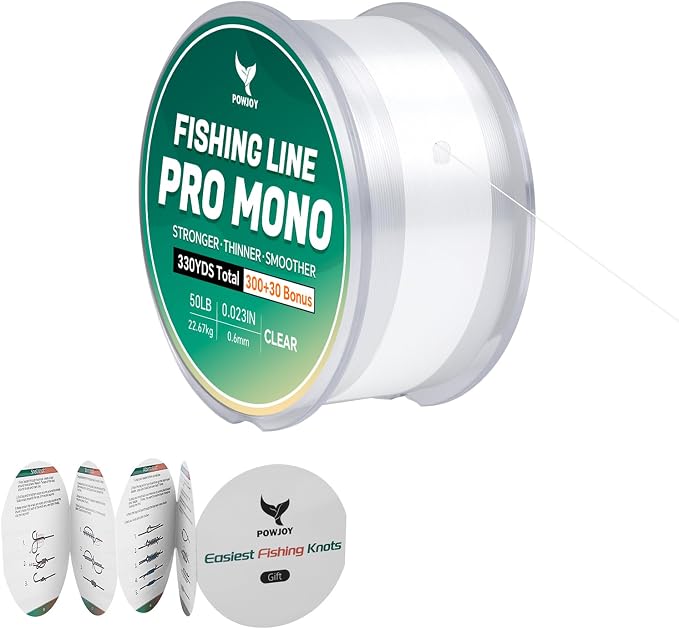 Pro Monofilament Fishing Line with Knot Instruction Cards for Multi Purpose Cost Effective, Strong Yet Thin Nylon String for Big Fishes, Tangle-Free & UV Resistant, 15/20/30/50/80LB