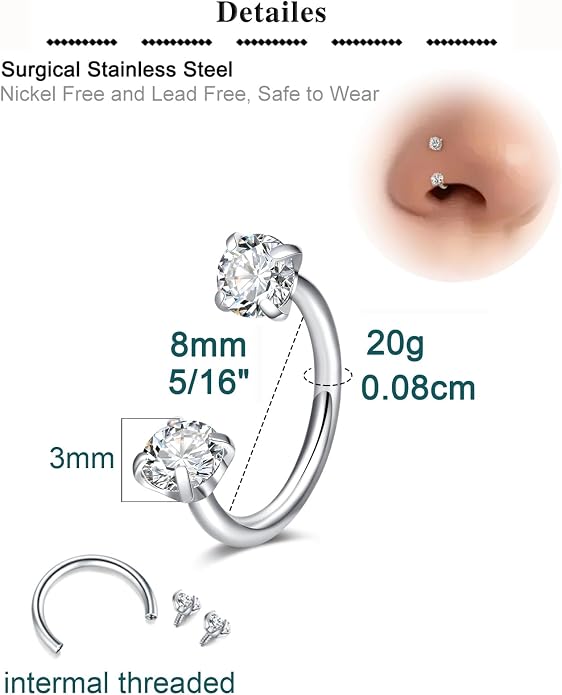 QWALIT Piercing Taper Threadless Insertion Tool - Titanium Labret Pin 16g, 18g, 20g