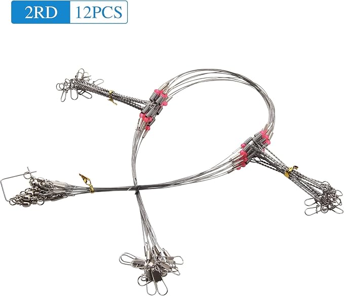 Fishing Leader Saltwater Freshwater,Stainless Steel Fish Rig with Swivel Snap Beads Connector Lure Bait and Hooks Fish Trace Lure Steel Wire Fishing Tackle Kit