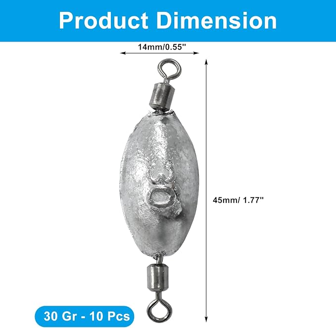 Uenhoy Fishing Weights Inline Trolling Fishing Sinker Tackle with Inner Swivels, Oval Drop Casting Fishing Weight Sinkers