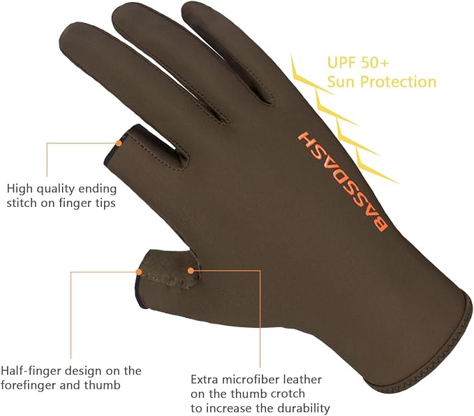 BASSDASH Unisex Fingerless Camo Hunting Gloves for Men's Women's Early Season Warm Weather UPF 50+ Lightweight Fishing Photography HG03