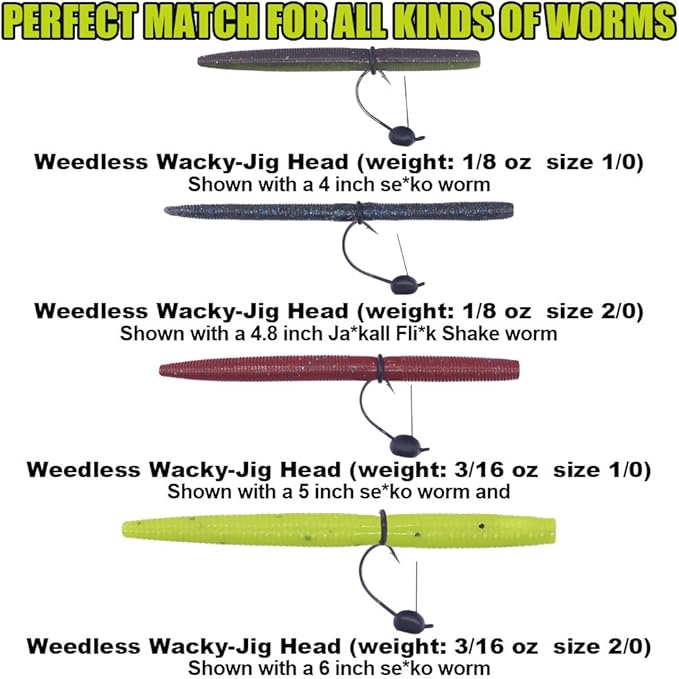 Weedless-Wacky-Rig-Hooks-Weedless-Jig-Head Worm Weights Hook for Bass Fishing 10 Pack