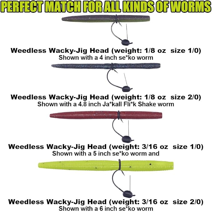 Weedless-Wacky-Rig-Hooks-Weedless-Jig-Head Worm Weights Hook for Bass Fishing 10 Pack