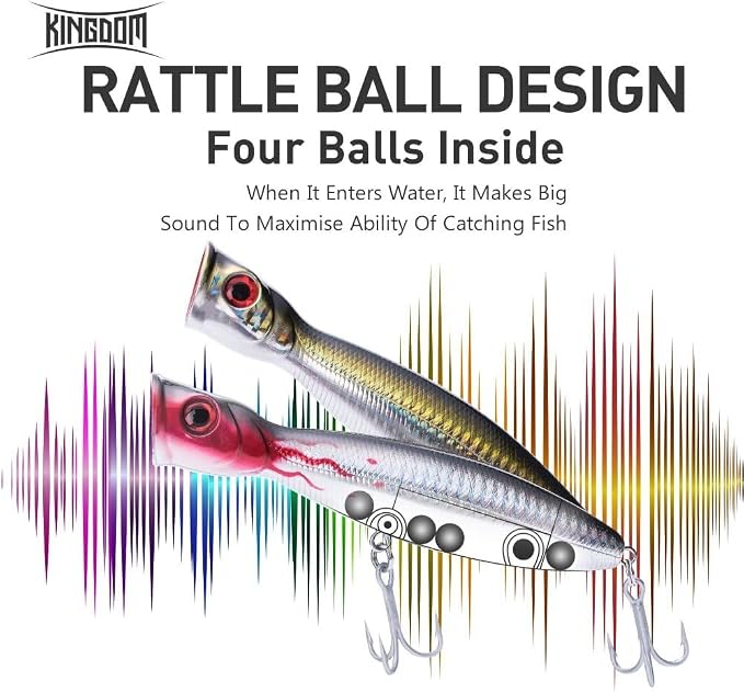 KINGDOM 3PCS Topwater Fishing Lures for Bass Whopper Popper Fishing Lure for Bass Catfish Pike Perch Floating Pencil Bait with Propeller Tail Freshwater/Saltwater
