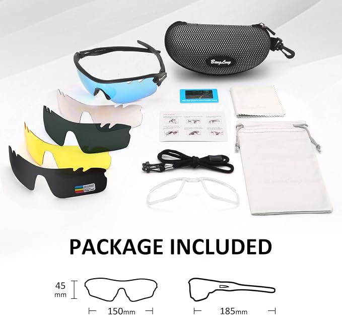 BangLong Polarized Cycling Sunglasses for Men Women, 26g Sports Sunglasses with 5 Lenses for Running Fishing Baseball Driving