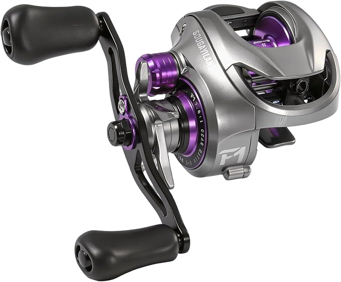 Sougayilang F1 Baitcasting Reel, 7.6:1 Gear Ratio, 18lbs Max Drag, 5+1 Stainless Steel Bearings, 5rd Gen Drag Alarm System, Magnetic Brake, Lightweight Low Profile Casting Reel for Freshwater Fishing