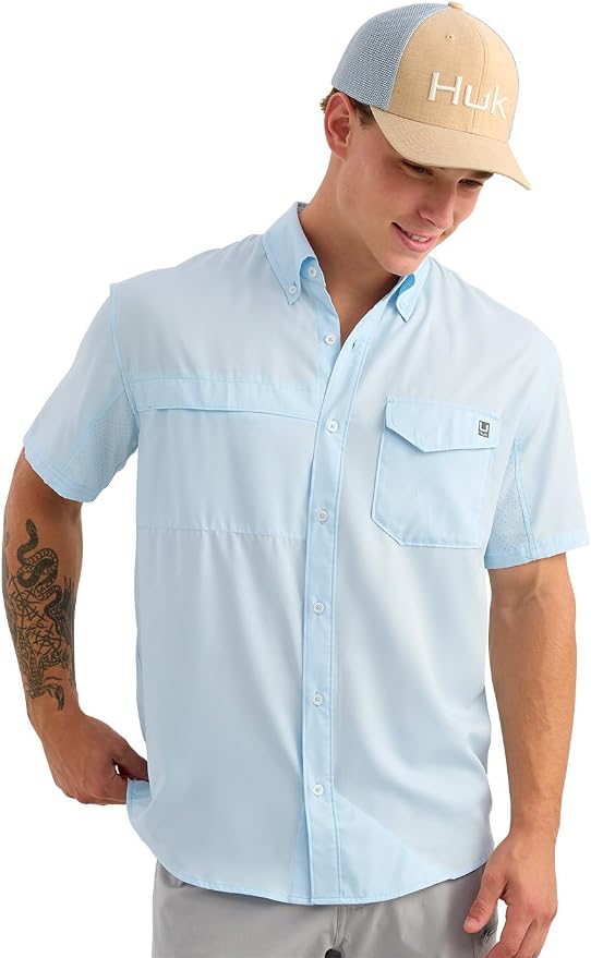 HUK Men's Tide Point Kc Scott Original Artwork Short Sleeve Shirt, Fishing Button Down