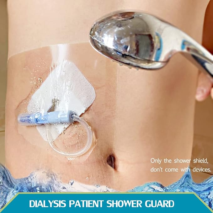 Waterproof Dialysis Catheter Shower Cover Large Coverage Shields for Peritoneal Dialysis Port Accessories PD Chest Catheter Central PICC Line Feeding Tube 9"x9"(Pack of 25)